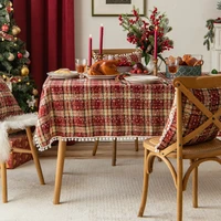 christmas tablecloth plaid snowflake rectangular tablecloth holiday decor ball cotton linen table cover new years tablecloth