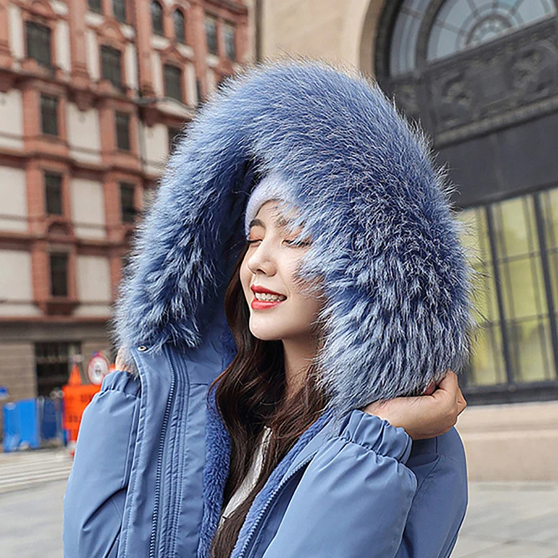 

Women Parkas Female Fashion Warm Cotton Liner Jacket Hooded Winter Outerwear Adjustable Waist Fur Collar Parka XA399F