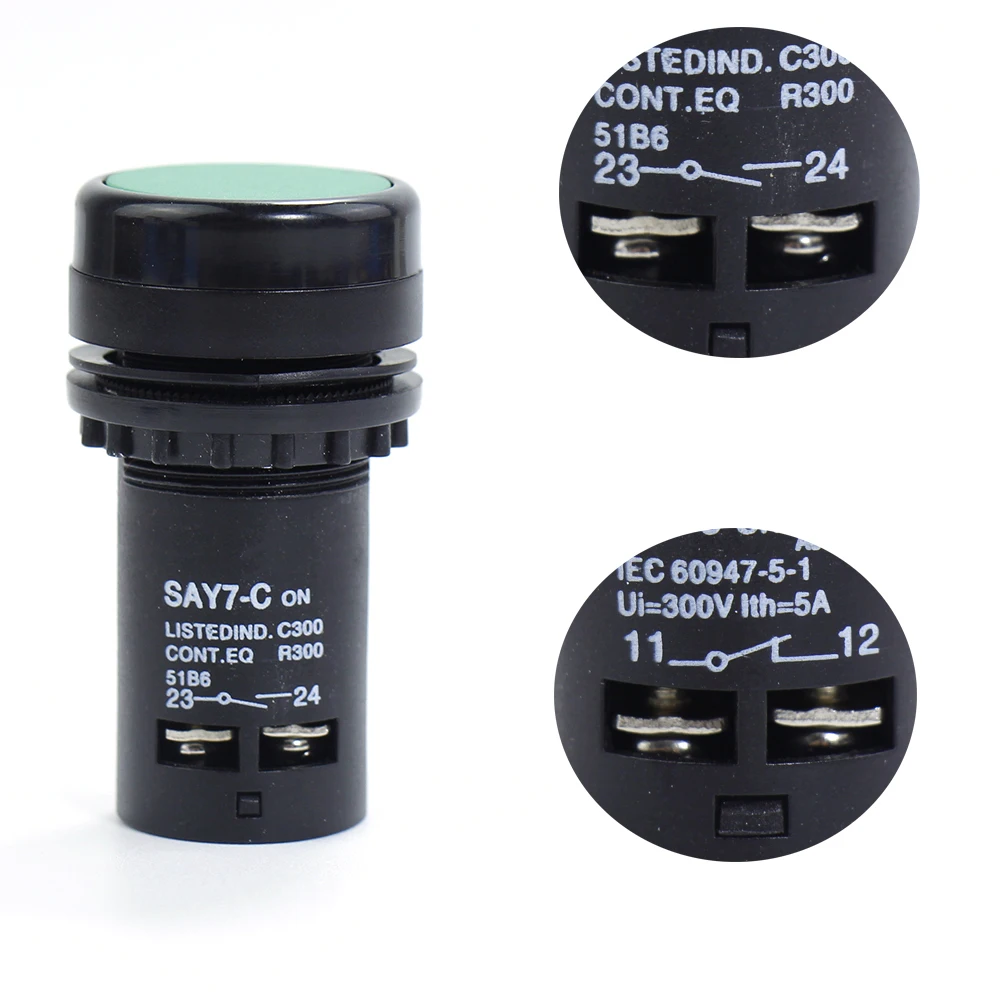 LA39J-11B 22 мм Мгновенный кнопочный переключатель с электрошоком из меди зеленый