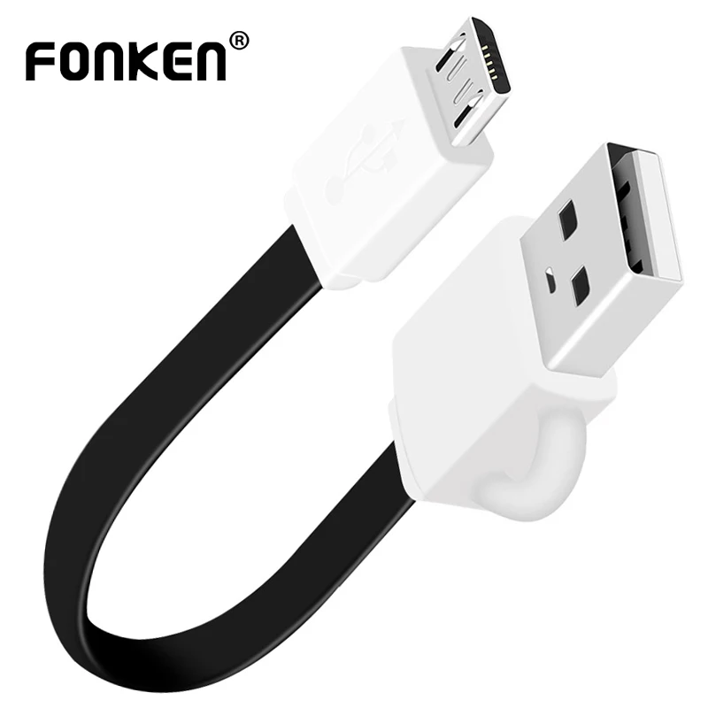 Кабель Micro USB FONKEN короткий зарядный кабель для телефона 10 см 2 4 А 0 1 м зарядки мини