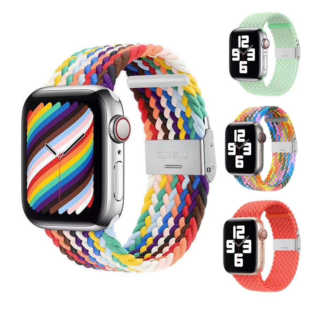 

Adjustable Nylon Braided Loop Strap For Apple Watch Band 6 SE 44mm 40mm 38mm 42mm Elastic Belt Bracelet on iWatch Series 54321