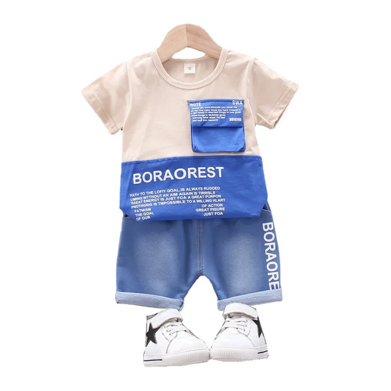 

Summer Children Fashion Clothing Baby Boys Girls Patchwork Letter T Shirt Shorts 2Pcs/sets Kids Infant Clothes Toddler Tracksuit