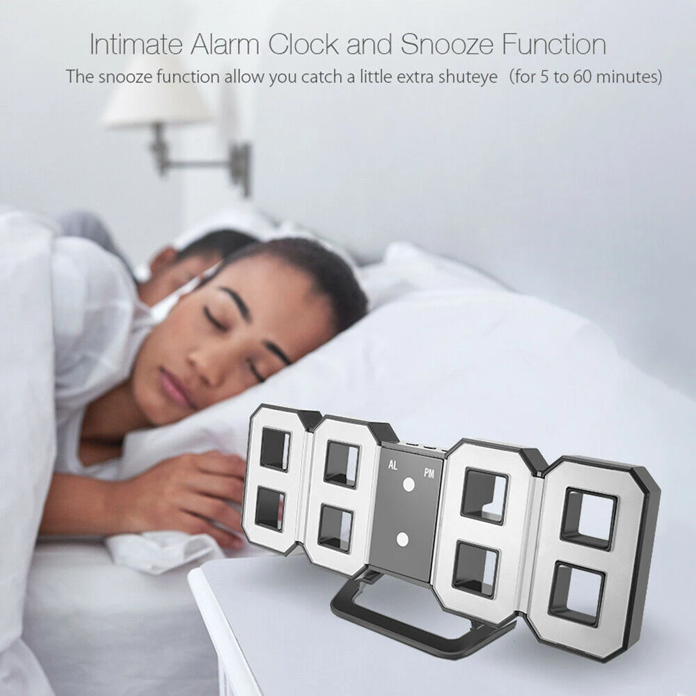 3D большой светодиодный цифровой настенные часы Дата Время Цельсия ночник 24/12