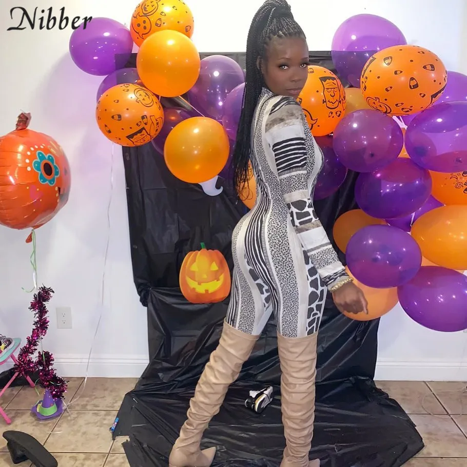 

Nibber Casual Sporty Stripe Printed Deep V-Neek Jumpsuit Womens Autumn Long Sleeve Pure Workout Zipper Fitness Bodycon Jumpsuits