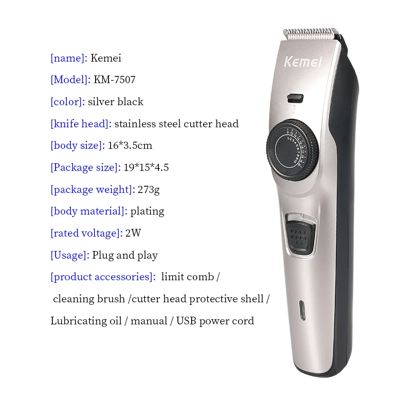 Kemei-7507 перезаряжаемый триммер для волос для мужчин профессиональная машинка для стрижки волос электрическая бритва для стрижки волос сталережущий станок
