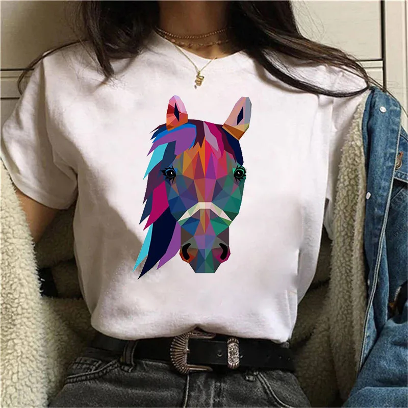 

Women t-shirt cool Horse Print T Shirt Women 90s Graphic T-shirt Harajuku Tops Tee Cute Short Sleeve Animal Tshirt Female Tshirt