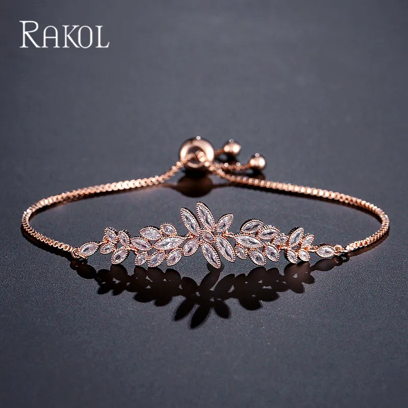 Женский свадебный браслет в форме цветка RAKOL розовое золото/белое золото