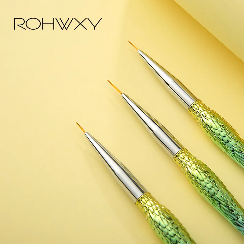ROHWXY, 1/3 шт., кисть для нейл-арта, для рисования цветов, линий, сетки, полосок, для маникюра, металлическая УФ-гелевая ручка для ногтей, набор для самостоятельного дизайна ногтей