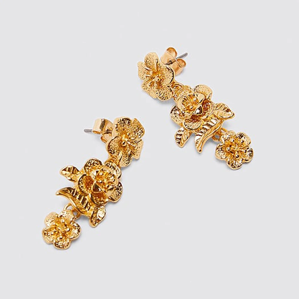 Серьги-капли из органзы с цветочным рисунком для девочек, длинные серьги с этническим цветком, г., длинные серьги с металлическим сердечком, вечерние подарки - Окраска металла: 4