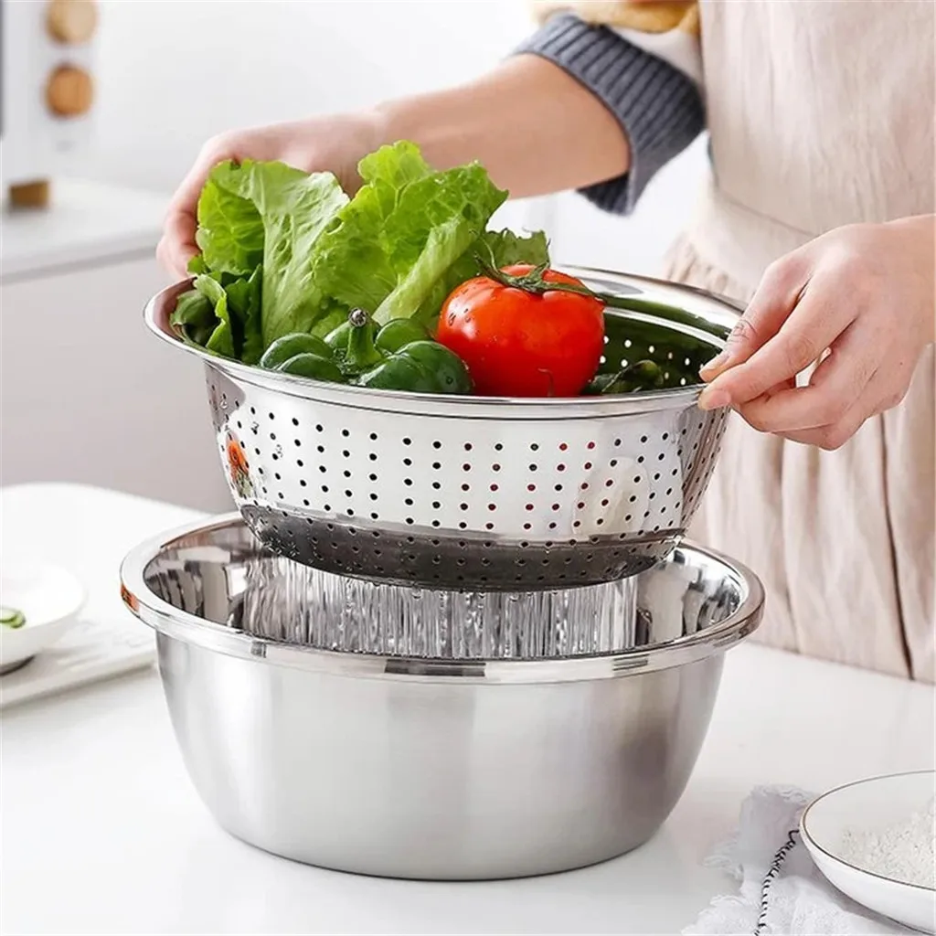 

Multi-Purpose Slice Planer With Basin set Multifunctional Stainless Steel Basket Large capacity Washing Vegetable Fruit Basket
