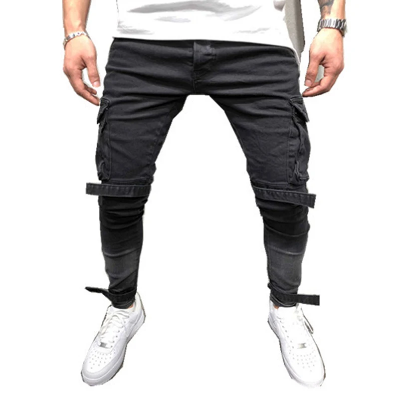 Модные джинсовые брюки мужские черные и синие облегающие джинсы новинка 2021