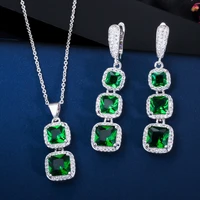 new fashion cz jewelry luxury aaa cubic zirconia sterling silver necklace pendant and earring set for women silver jewelry