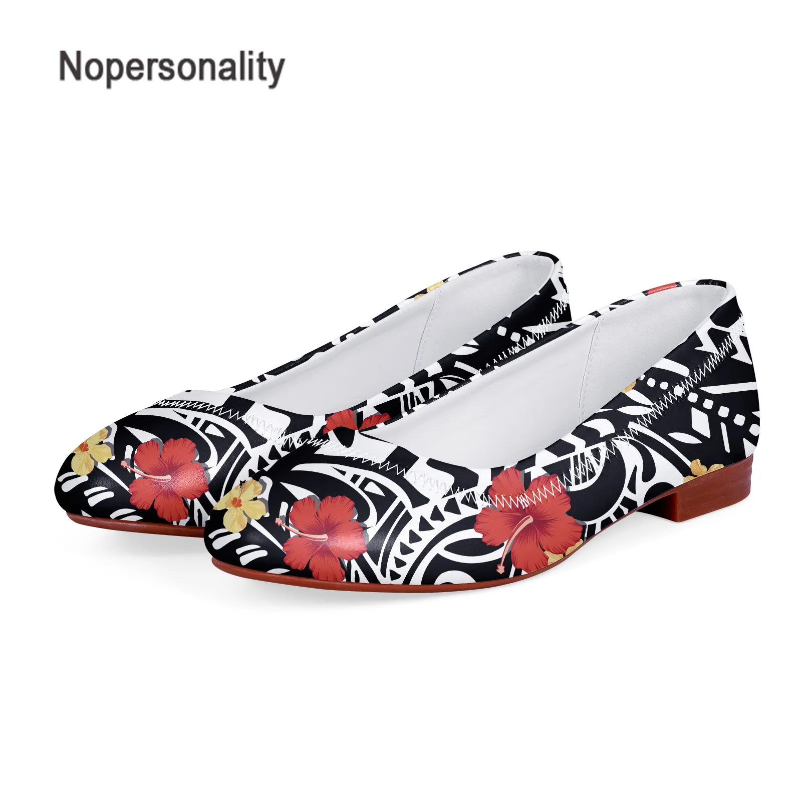 

Nopersonality Spring/Autumn Flats Shoes Women Polynesian Hibiscus Printed Low Heel Round Toe Shallow Loafer zapatos de mujer
