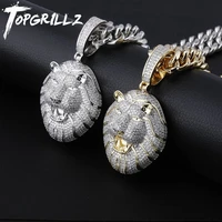 topgrillz gold silver color iced cubic zirconia animal lion pendant necklace mens ladies hip hop jewelry gift