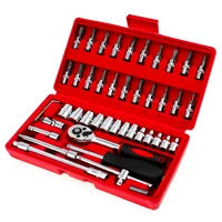 46pcsset car repair tool box 14 inch socket set ratchet torque wrench combo tools kit auto car repair tool box