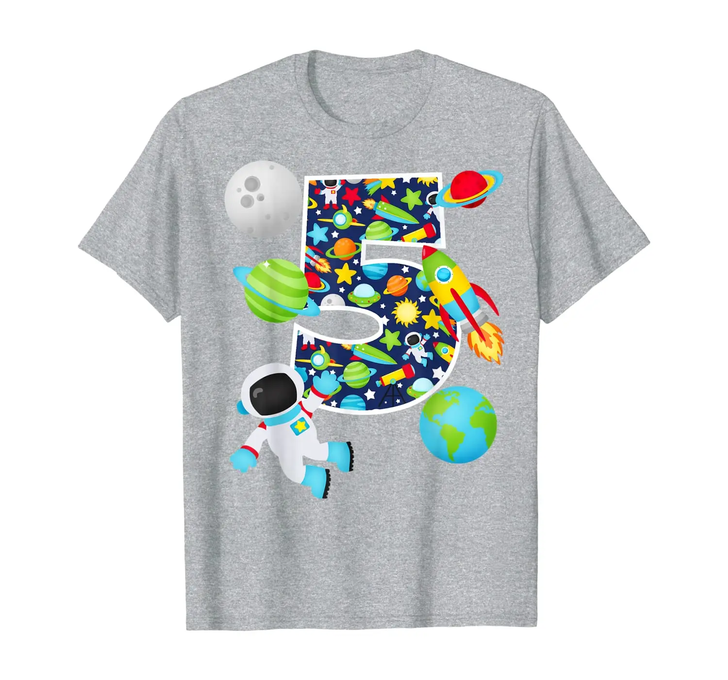 

Outer Space 5 Year Old 5th Birthday Party Solar System T-Shirt