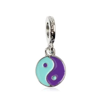 blue purple enamel ying yang tai chi pendant fit original pan charms bracelets women chinese gossip beads for jewelry making diy
