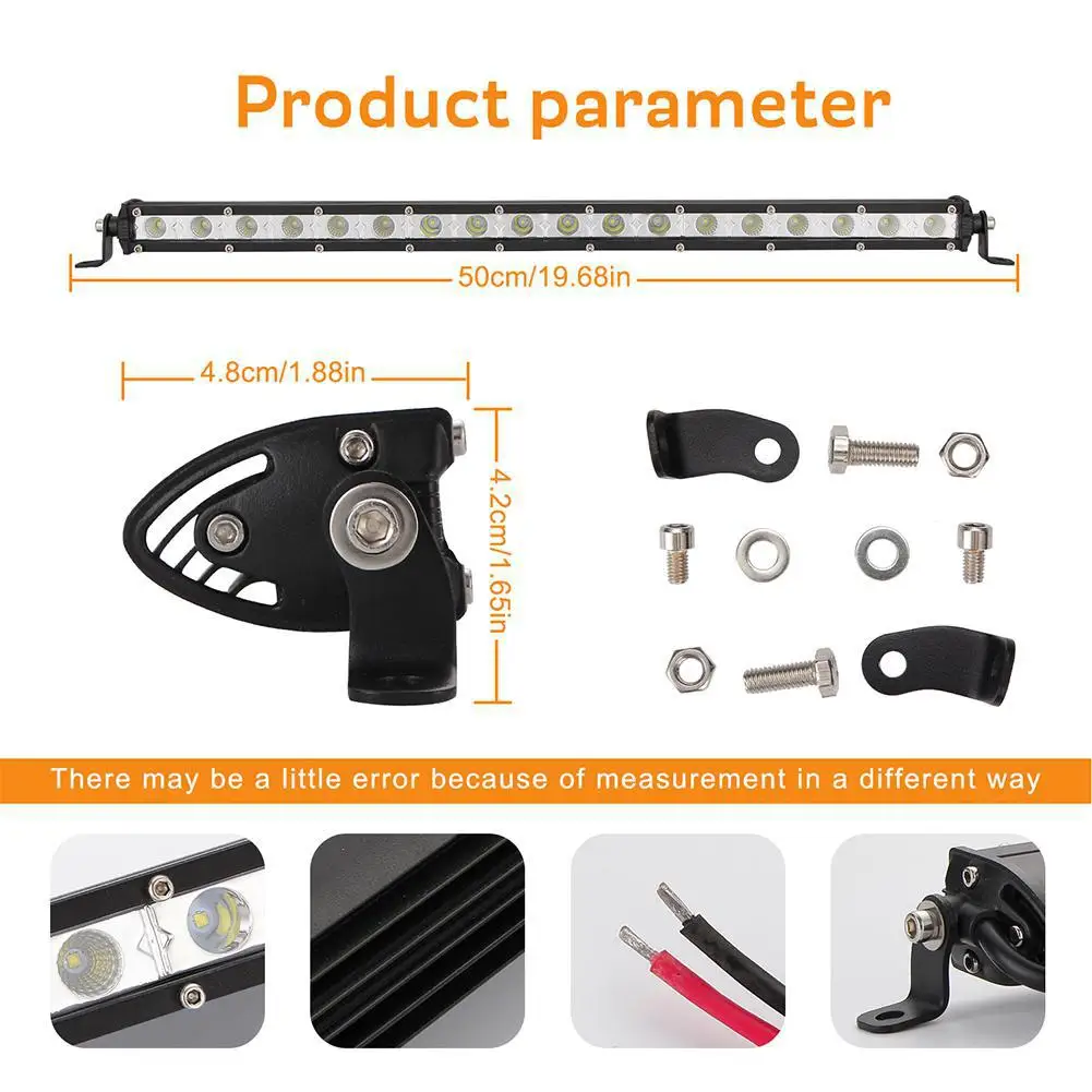 

Adeeing 26inch 72W Slim Car LED Working Light Bar Single Row Driving Lamp waterproof 6000K 24LED white light Accessories