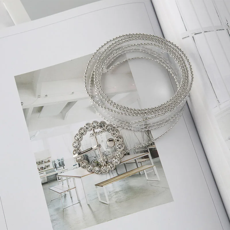 

Korean Version Belt Women Girls Transparent Small Dress Belt Simple All-match Jeans Decorative Belt With Diamonds And Pearls