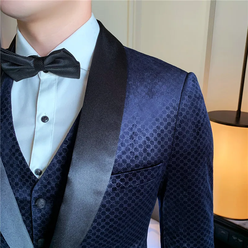 Блейзер жилет брюки Комплект из 3 х предметов роскошное праздничное тиснением