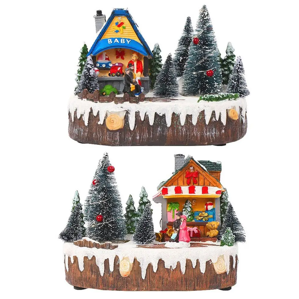 

Christmas Decor Rotating Luminous Music Snow Scene Cabin Luminescent Snow View House Household Ornaments Christmas Gift