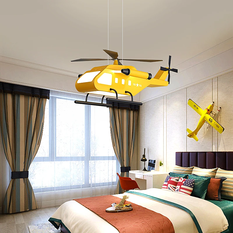 

LED chandeliers light for bedroom children room Modern green yellow cartoon airplane hanging lamp kids baby boys indoor Lighting