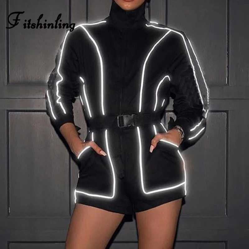 Fitshining светоотражающий полосатый короткий комбинезон женский комбидресс осень