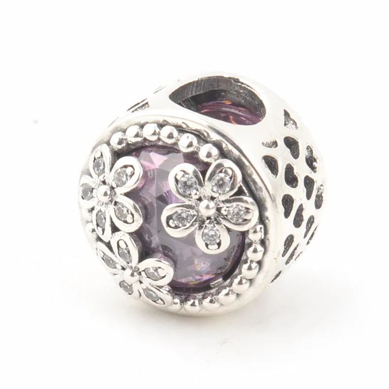 925 Sterling Silver Luxury Hollow Heart Three Flowers Bright Pink CZ Beads Fit Original 3mm Charm Bracelet Jewelry Making | Украшения и