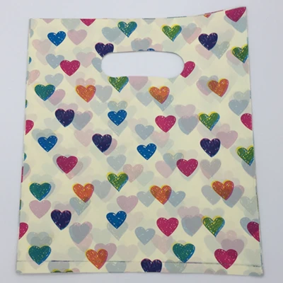 Multicoloured heart Цельность 20*25 см 50 шт. свадебные подарки бутик подарки Ювелирные изделия пластиковая упаковка сумки для хранения покупок упаковка пластиковые ручки сумки - Цвет: Multicoloured heart