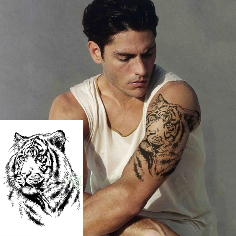 Водостойкая временная татуировка наклейка с головой тигра большие животные флэш