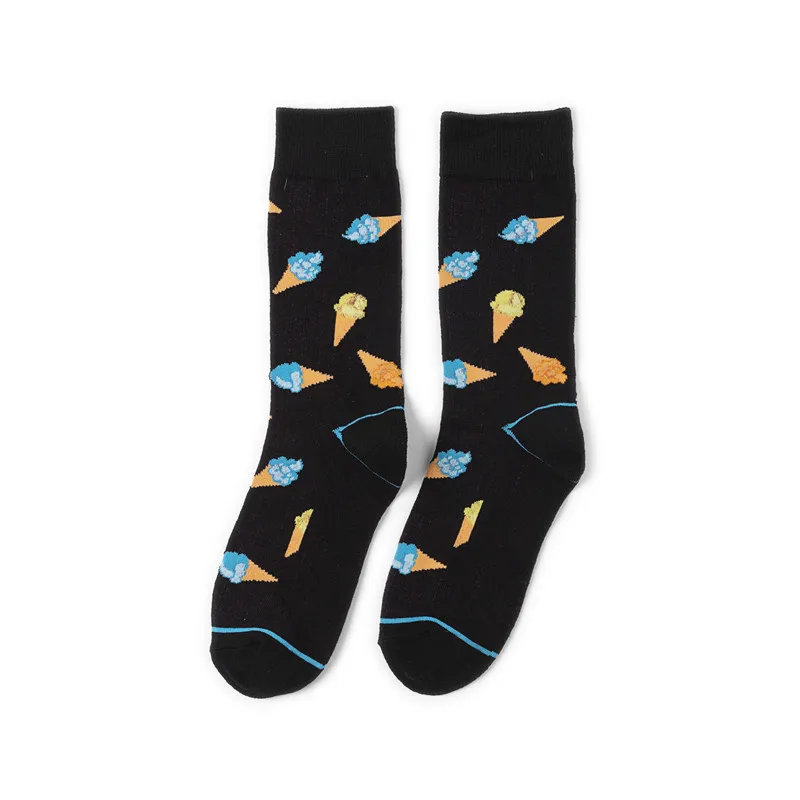 

Spring and Autumn Long Tube Personality Trend Men's Socks Combed Cotton Couple Fruit Animal Ice Cream Maple Leaf Cat Hat Kiwi