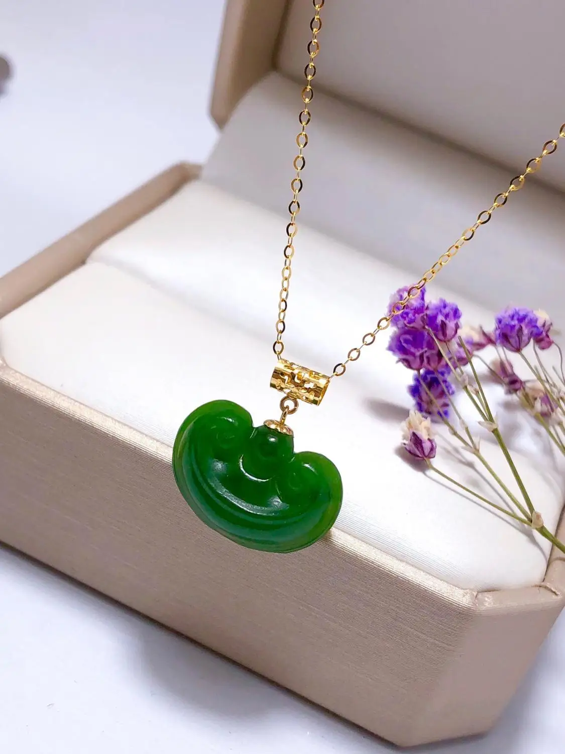 

SHILOVEM 18k YELLOW gold Natural green Jasper pendantsm none necklace fine Jewelry women wedding new plant gift yzz1217999by