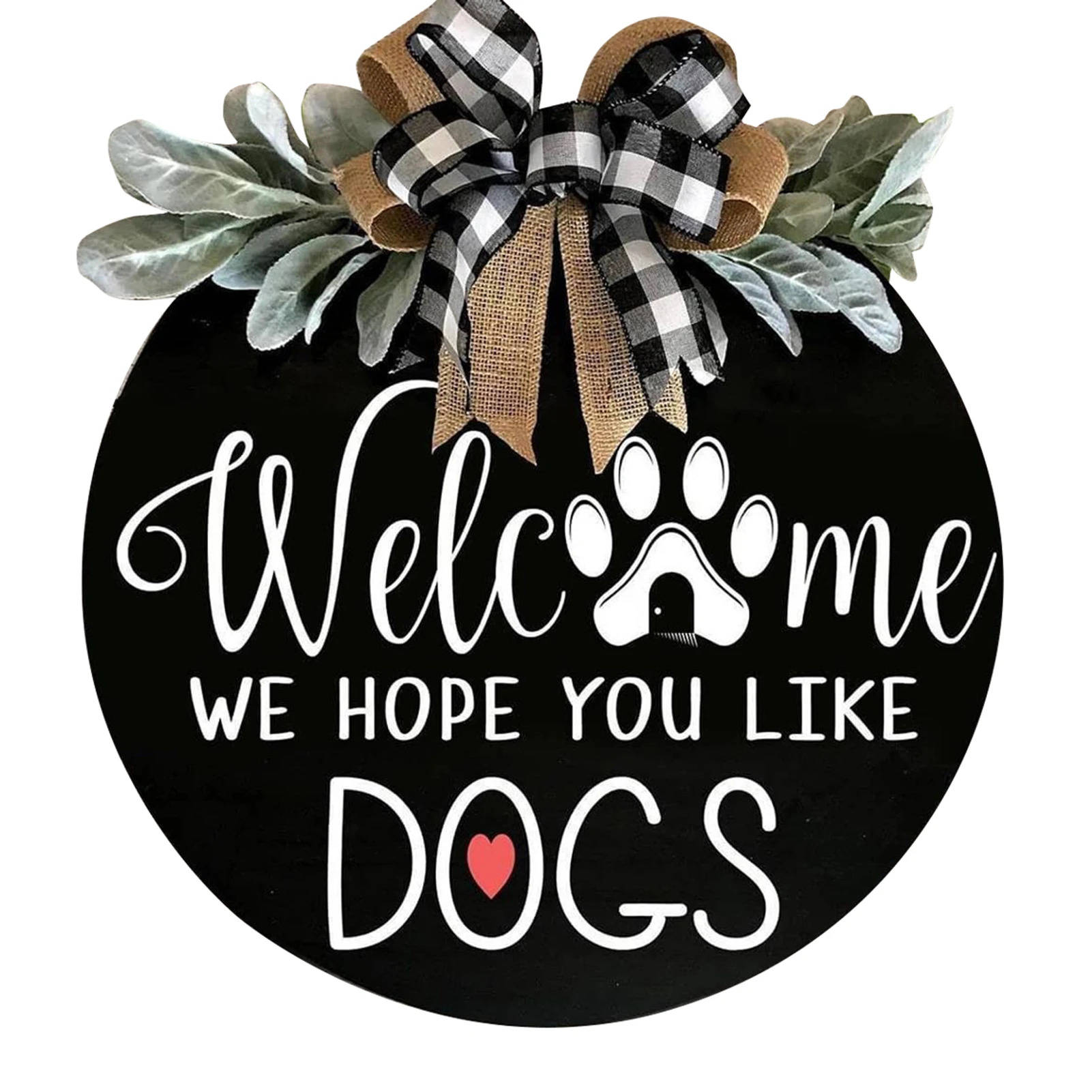 

Welcome Sign Wreath Front Door Hanger with Bow 16 Inch Round Outdoor Hanging Vertical Sign Retro Home Decor Christmas Decoration