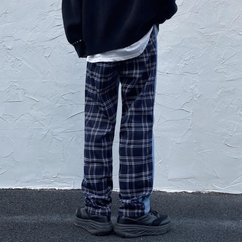

SHENGPALAE Plaid Patchwork Jeans Women's Spring 2021 New High Waist Streetwear Straight Tube Wide Leg Denim Pants Female 5A1338