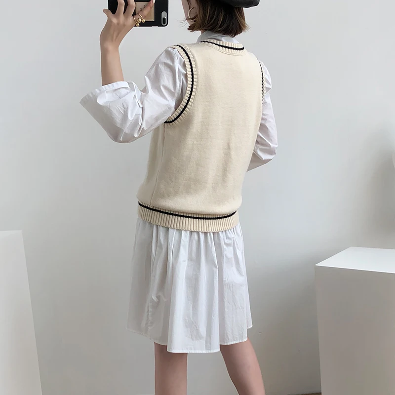 Женский пуловер без рукавов Осень 2019 корейский стиль преппи повседневные буквы