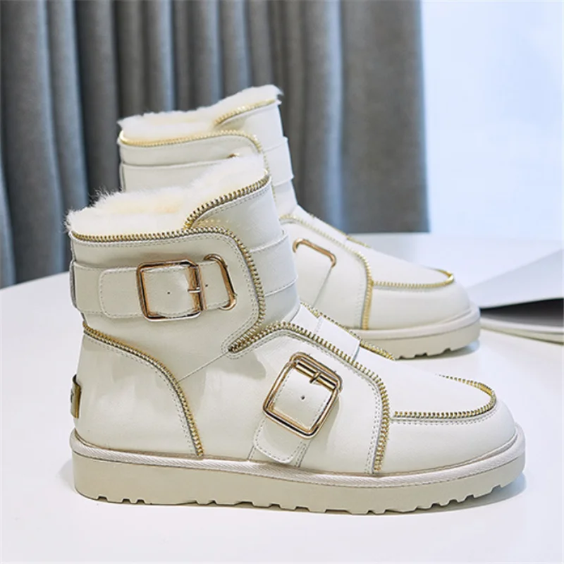 

Zipper women's short boots motorcycle snow women's boots 2021 new plus velvet thick warm net red metal thick-soled cotton shoes