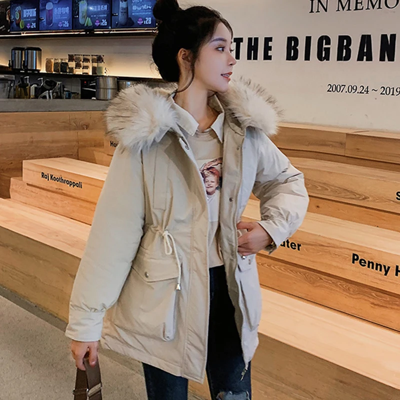 

2021 New autumn winter Women Fur collar Hooded Coat Warm thick Short Jacket Plus Size Outerwear Parka Female cc1473
