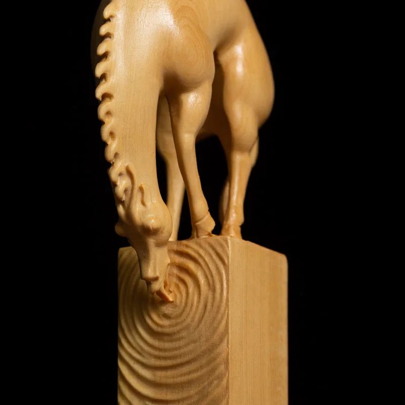 Деревянная конная ручка Boxwood Счастливое животное Зодиак деревянная статуя