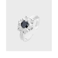 new fashion exaggerated irregular geometric round black crystal rhinestone zircon textured metal ring for women accessories gift