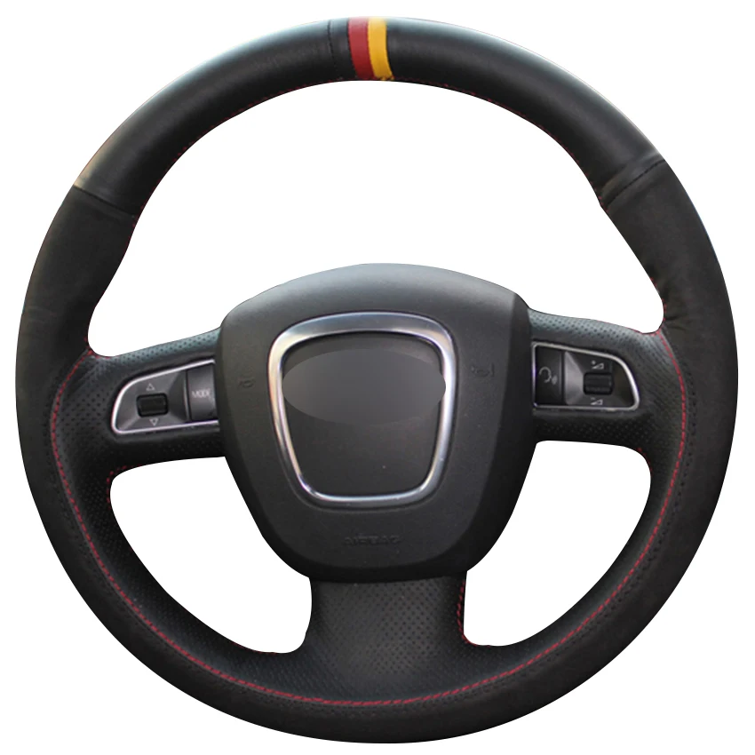 Черный натуральный кожаный черный замшевый чехол рулевого колеса автомобиля для