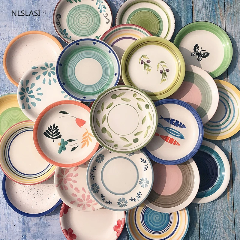 

Керамическая тарелка NLSLASI с узором в скандинавском стиле, Бытовая Посуда, круглая тарелка, тарелки для стейка, салата, фруктов, торта, кухонн...