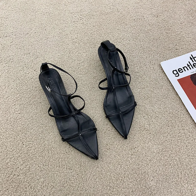 

Outside Sandals Strappy Heels Buckle Open Toe Black Shoes for Women 2021 Summer Peep Beige High Fashion New Gladiator Comfort G