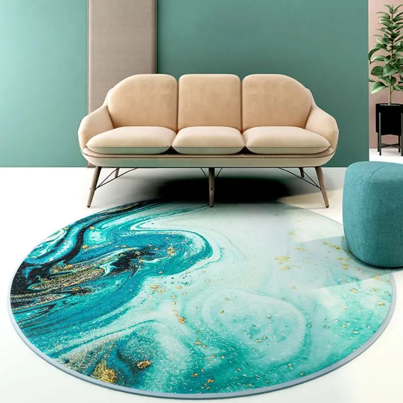 

80cm Nordic Style Geometric Round Throw Area Rug Abstract Marble Spiral Wave Printed Anti-Slip Soft Floor Carpet Mat