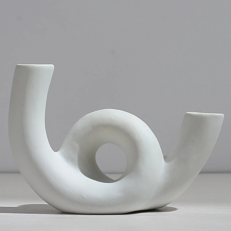 

2022 New Nordic Minimalism White Ceramic Vase Abstract Modern Irregular Shaped Geometric Flower Pot Art Exhibition Hall Home