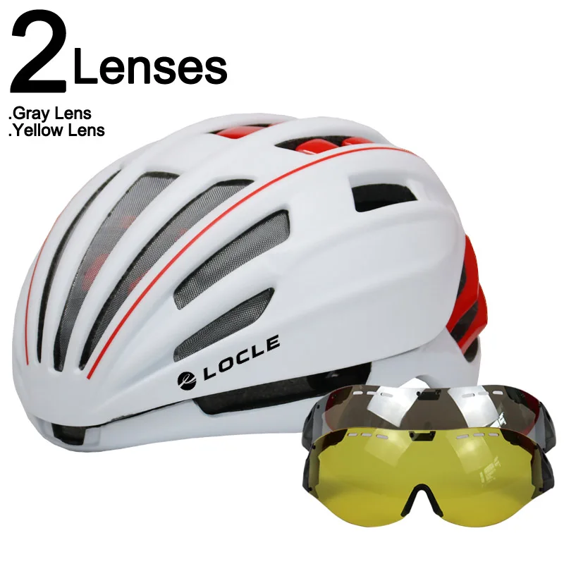 LOCLE Goggles велосипедный шлем двухслойный дорожный горный велосипедный шлем с линзой ультралегкий Casco Ciclismo велосипедный шлем 55-61 см - Цвет: White Red 2 Lenses