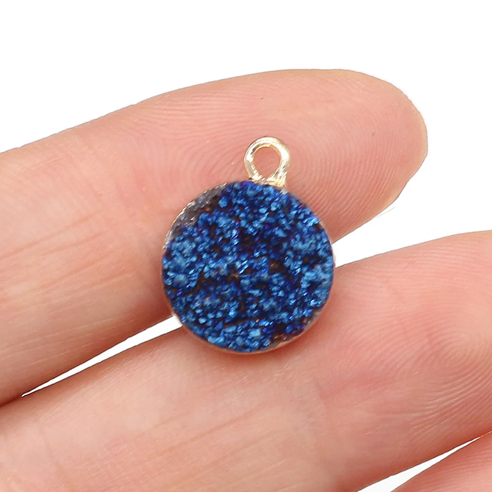 Натуральное ожерелье с подвеской из агата друзи, золотисто покрытое, круглое для создания ювелирных изделий своими руками, размер 12x15 мм.