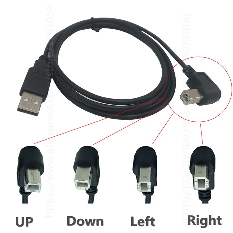 USB кабель высокоскоростной 2,0 A до B Мужской 90 градусов прямоугольный кабель для Canon Brother samsung Hp Epson кабель для принтера 5 футов 1,5 м