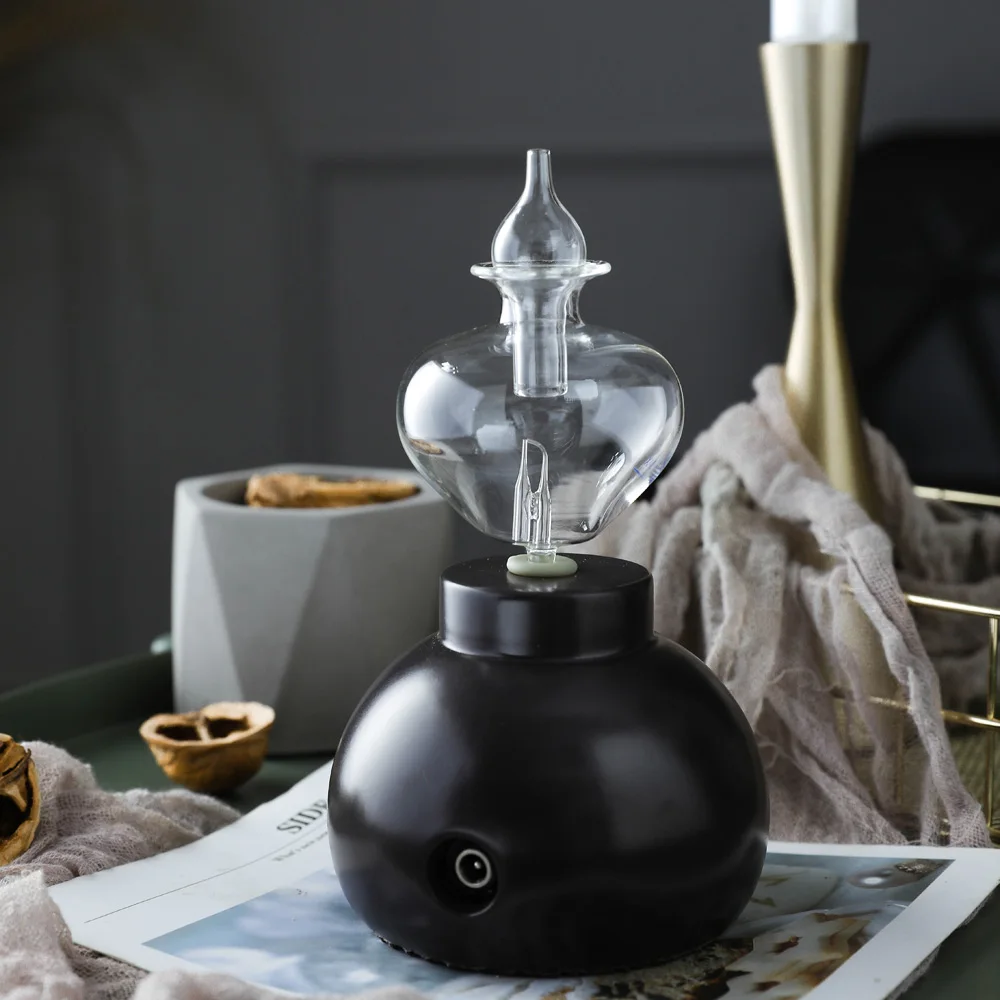

Household Black Ceramic Glass Aromatherapy Pure Essential Oils Diffuser Air Fog Nebulizer Humidifier with Light for Badroom