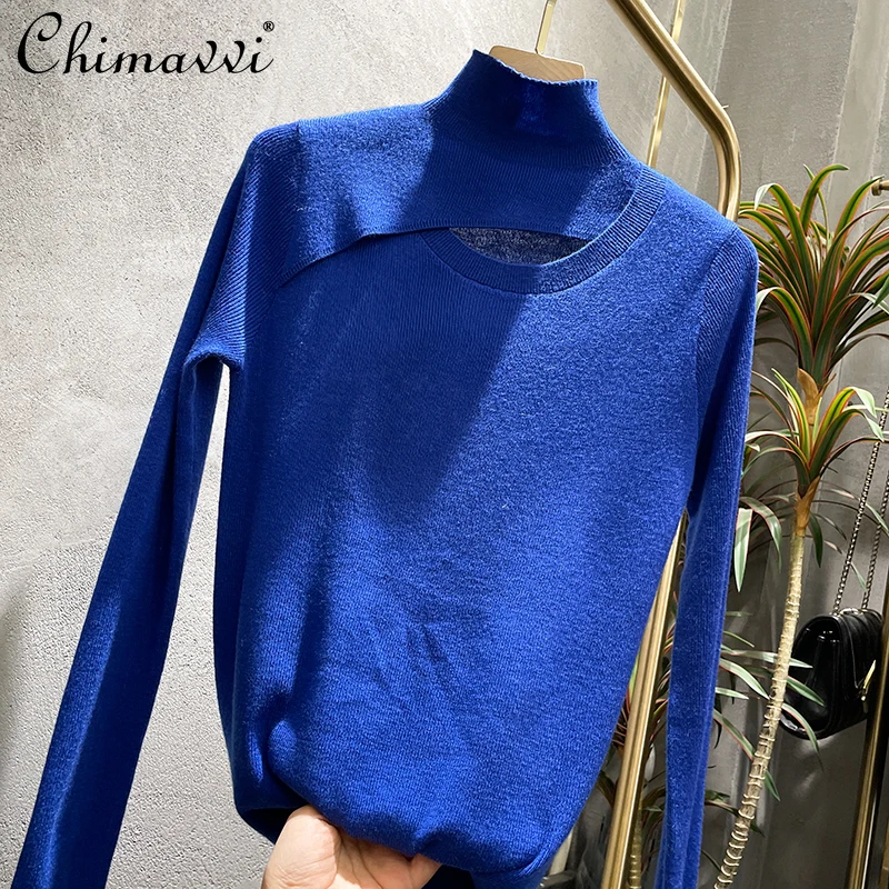 

Hollow Out Knitted Bottoming Shirt for Women Turtleneck Solid Color Slim-Fit Sweater 2022 Spring Inner Wear Wool Pullovers