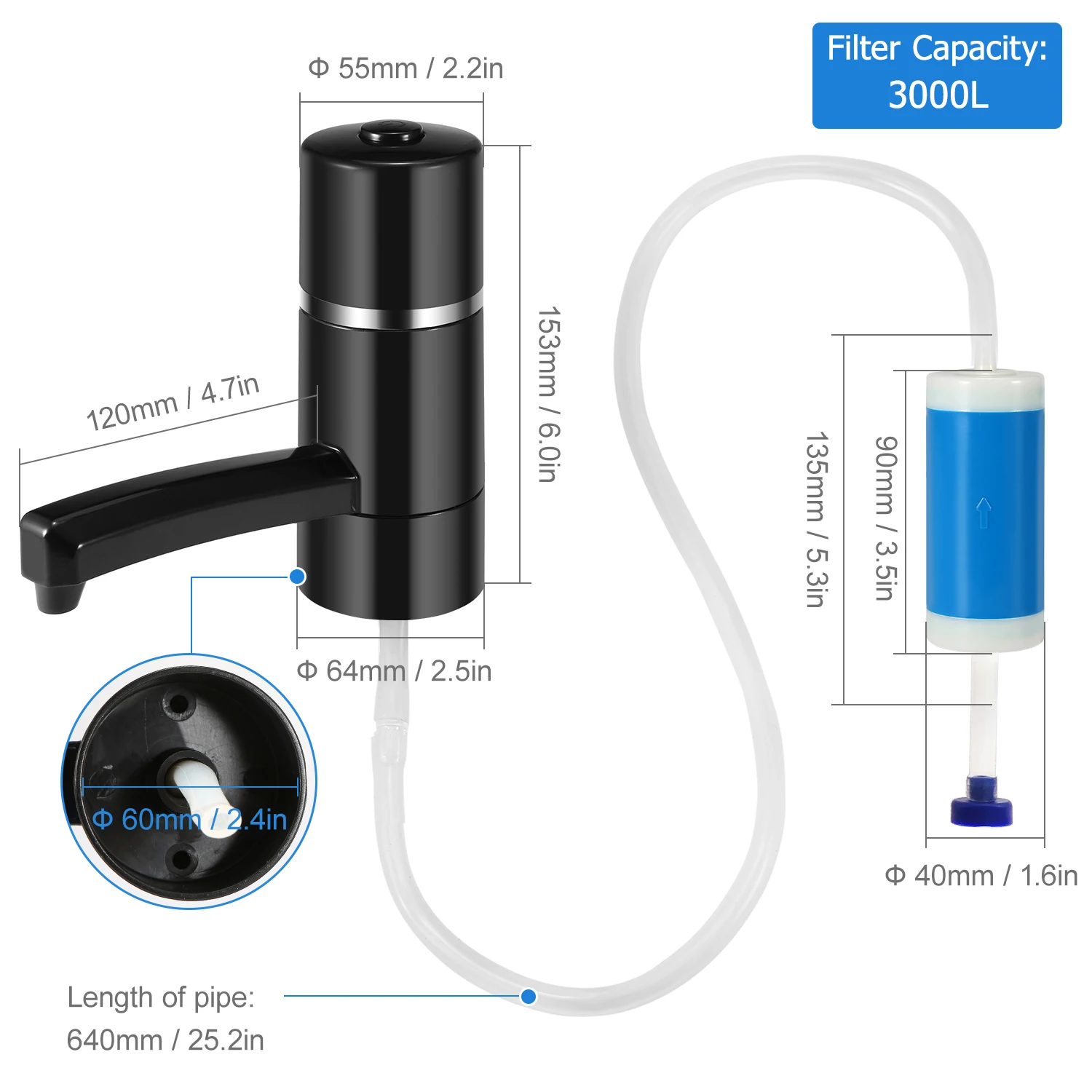 

Portable Electric Water Filter 1200mAh Automatic Water Pressure Pump with Filter Straw for Camping Hiking Backpacking